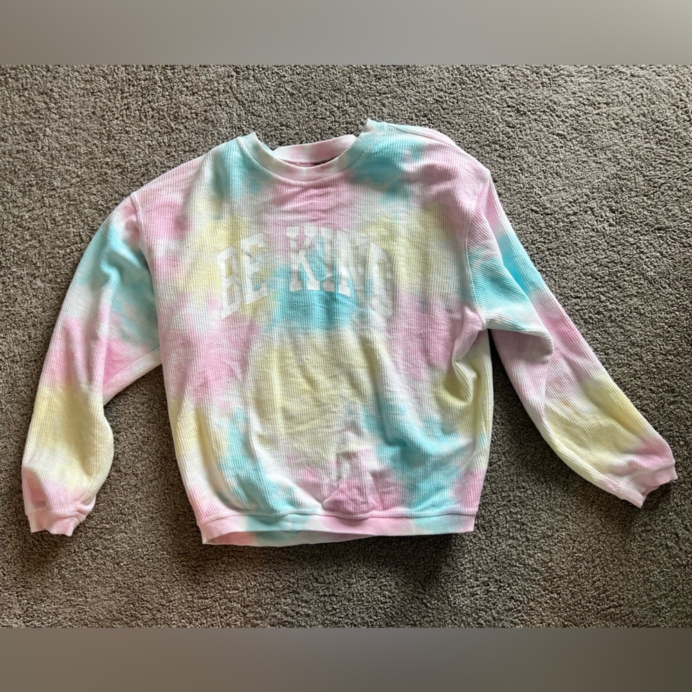 BE KIND tie dye pullover, soft waffle knit. S/M oversized fit